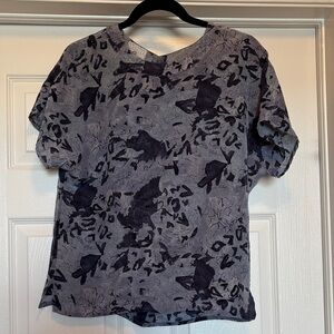 Georgiou Silk Short Sleeve Printed Blouse